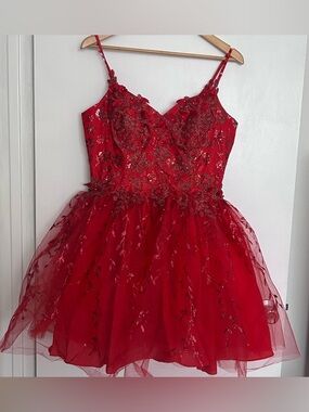 May Queen Red Embellished Tulle Mini Dress-Formal Party Homecoming Prom Dress 12